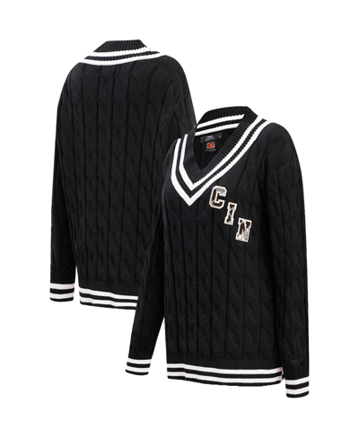 Shop Pro Standard Women's  Black Cincinnati Bengals Prep V-neck Pullover Sweater