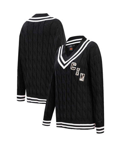 Pro Standard Black Cincinnati Bengals Prep V-neck Pullover Sweater In Black