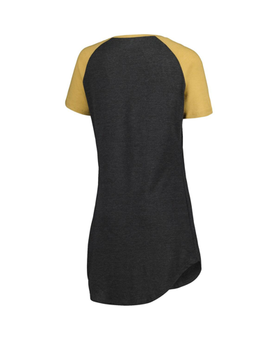 Concepts Sport Women's  Black, Gold Distressed New Orleans Saints Raglan V-neck Nightshirt In Black,gold