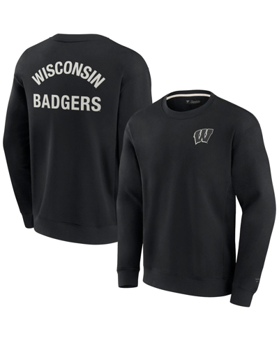 Shop Fanatics Signature Men's And Women's  Black Wisconsin Badgers Super Soft Pullover Crew Sweatshirt