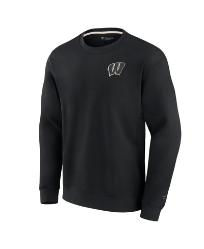 Shop Fanatics Signature Men's And Women's  Black Wisconsin Badgers Super Soft Pullover Crew Sweatshirt