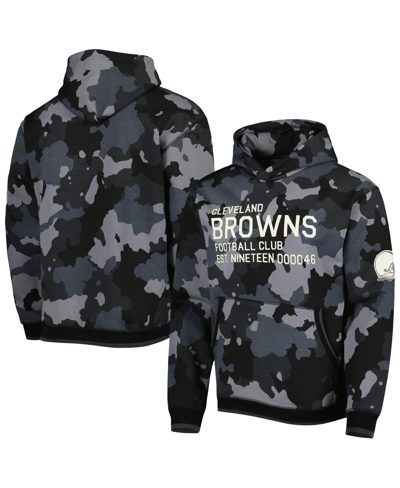 The Wild Collective Black Cleveland Browns Camo Pullover Hoodie In Black