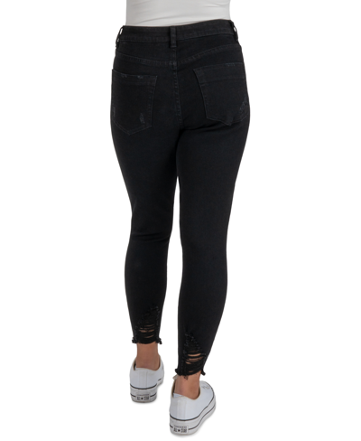 Shop Indigo Rein Juniors' Curvy High-rise Distress Crop Jeans In Black