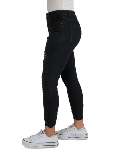 Shop Indigo Rein Juniors' Curvy High-rise Distress Crop Jeans In Black