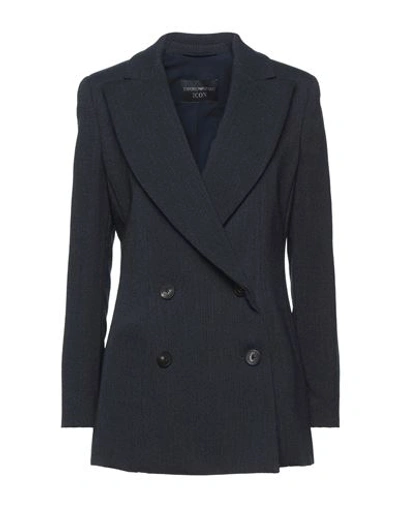 Shop Emporio Armani Woman Blazer Midnight Blue Size 6 Virgin Wool, Viscose, Elastane