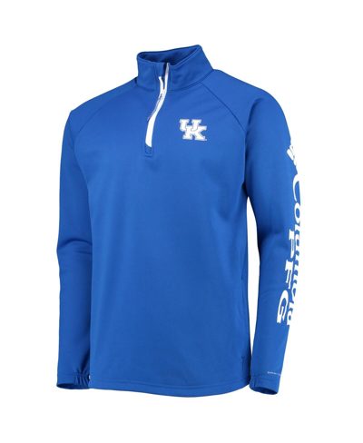 Columbia Royal Kentucky Wildcats Terminal Tackle Fleece Raglan Omni-shade Quarter-zip Jacket In Royal