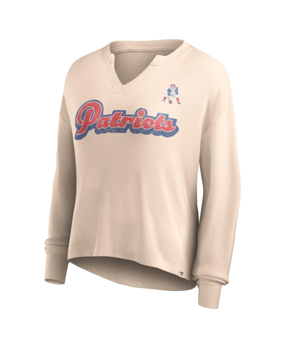 Fanatics Women's  Tan Distressed New England Patriots Go For It Notch Neck Waffle Knit Lightweight Lo In Tan