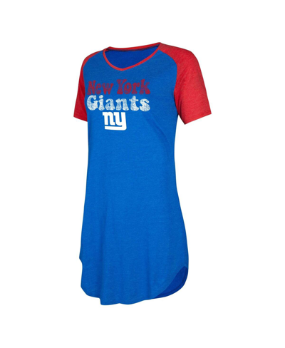 Shop Concepts Sport Women's  Royal, Red Distressed New York Giants Raglan V-neck Nightshirt In Royal,red
