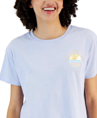 Shop Grayson Threads, The Label Juniors' Crewneck Short-sleeve Landscape Graphic T-shirt In Sky Blue