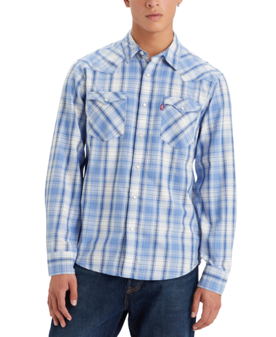 Shop Levi's Men's Classic Standard Fit Western Shirt In Deshawn Plaid Niagra Mist