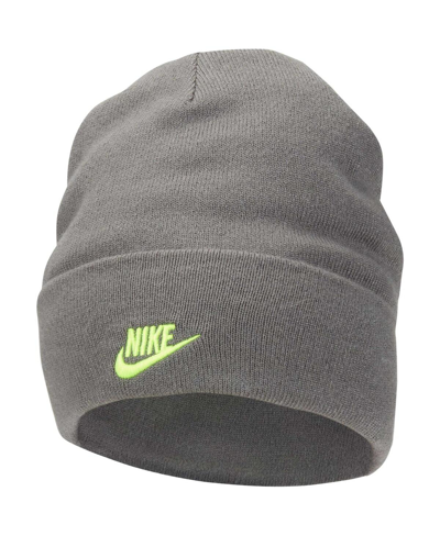 Shop Nike Youth Boys And Girls  Charcoal Reversible Smiley Tall Peak Cuffed Knit Hat