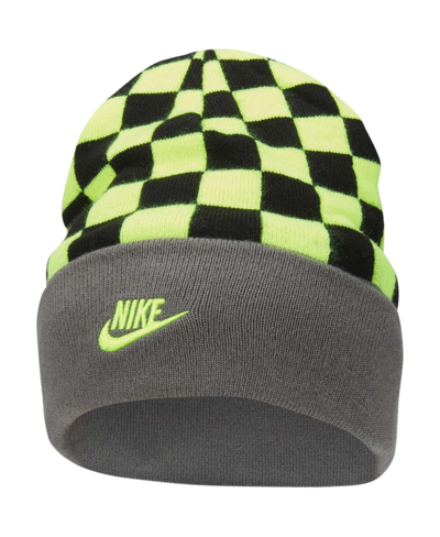 Shop Nike Youth Boys And Girls  Charcoal Reversible Smiley Tall Peak Cuffed Knit Hat