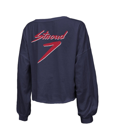 Majestic Threads C.j. Stroud Navy Houston Texans Name & Number Script Off-shoulder Cropped Long Slee In Navy