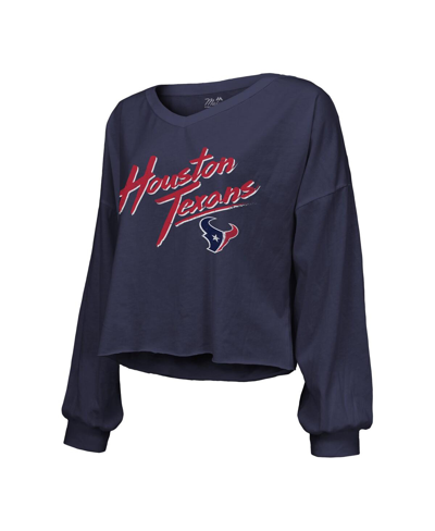 Majestic Threads C.j. Stroud Navy Houston Texans Name & Number Script Off-shoulder Cropped Long Slee In Navy