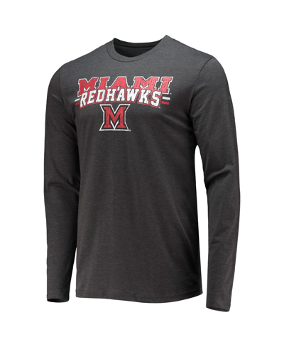 CONCEPTS SPORT MEN'S CONCEPTS SPORT RED, HEATHERED CHARCOAL DISTRESSED MIAMI UNIVERSITY REDHAWKS METER LONG SLEEVE  