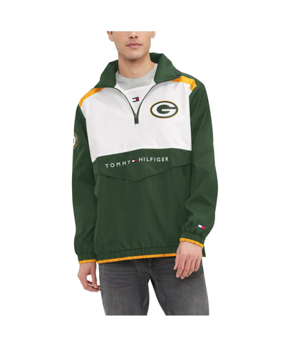 Shop Tommy Hilfiger Men's  Green, White Green Bay Packers Carter Half-zip Hooded Top In Green,white