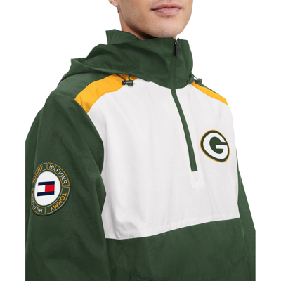 Shop Tommy Hilfiger Men's  Green, White Green Bay Packers Carter Half-zip Hooded Top In Green,white