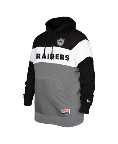 New Era Men's  Black Distressed Oakland Raiders Big And Tall Throwback Colorblock Pullover Hoodie In Black