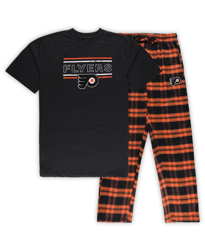 Shop Profile Men's Black, Orange Distressed Philadelphia Flyers Big And Tall T-shirt And Pajama Pants Sleep Set In Black,orange