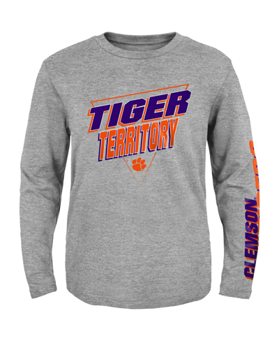 Outerstuff Youth Heather Gray Clemson Tigers 2-hit For My Team Long Sleeve T-shirt In Heather Gray