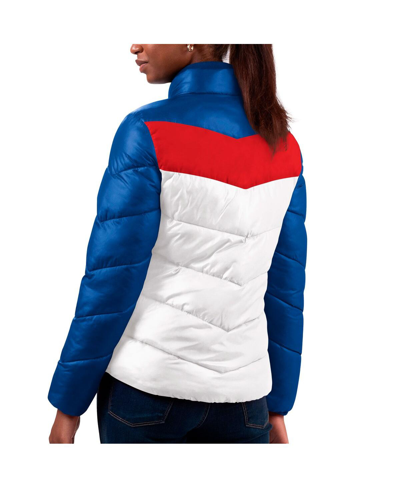 G-III 4HER BY CARL BANKS WOMEN'S G-III 4HER BY CARL BANKS WHITE, ROYAL NEW YORK GIANTS NEW STAR QUILTED FULL-ZIP JACKET 