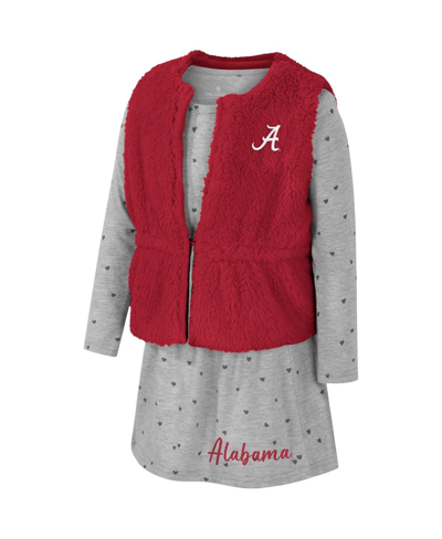 Colosseum Girls Toddler  Crimson Alabama Crimson Tide Meowing Vest And Dress Set In Crimson