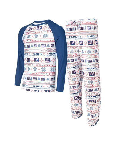 Concepts Sport Men's  White, Royal New York Giants Tinsel Raglan Long Sleeve T-shirt And Pants Sleep In White,royal