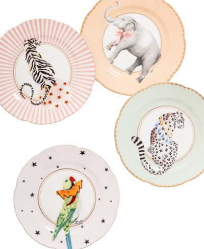 Shop Yvonne Ellen Tiger, Leopard, Elephant, Parrot Tea Plates, Set Of 4 In Multi