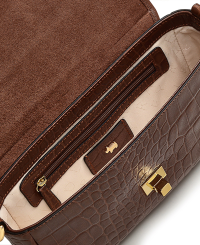 Radley London Heirloom Place Faux Croc Medium Leather Flapover Crossbody Bag In Walnut