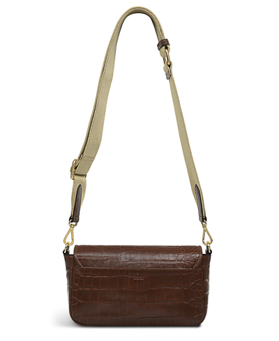 Shop Radley London Heirloom Place Faux Croc Medium Leather Flapover Crossbody Bag In Walnut