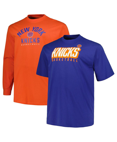 Shop Fanatics Men's  Blue, Orange New York Knicks Big And Tall Short Sleeve And Long Sleeve T-shirt Set In Blue,orange
