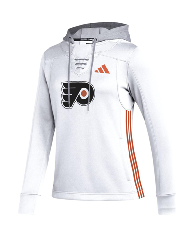 Adidas Originals Adidas White Philadelphia Flyers Refresh Skate Lace Aeroready Pullover Hoodie In White