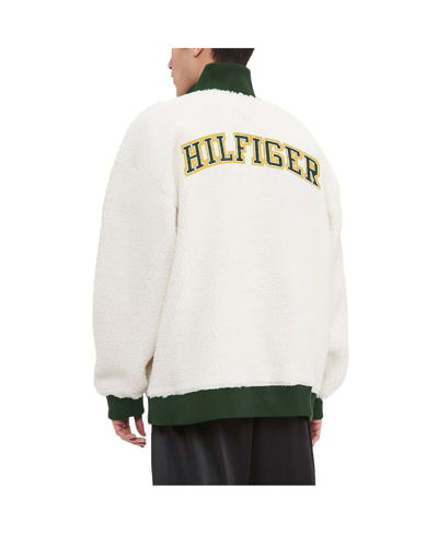 Shop Tommy Hilfiger Men's  Cream Green Bay Packers Jordan Sherpa Quarter-zip Sweatshirt In Cream,green