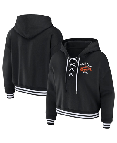 Shop Wear By Erin Andrews Women's  Black Denver Broncos Lace-up Pullover Hoodie
