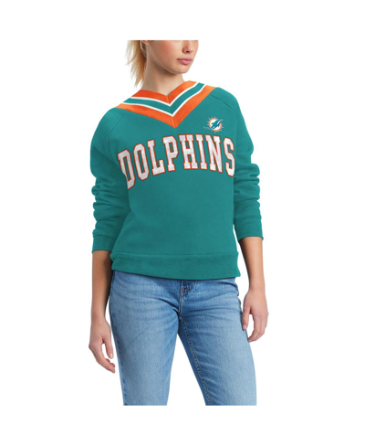 Shop Tommy Hilfiger Women's  Aqua Miami Dolphins Heidi V-neck Pullover Sweatshirt