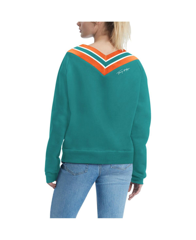 Shop Tommy Hilfiger Women's  Aqua Miami Dolphins Heidi V-neck Pullover Sweatshirt