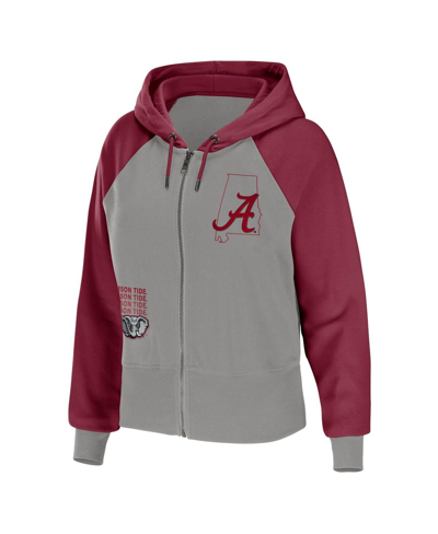 Wear By Erin Andrews Women's  Gray Alabama Crimson Tide Raglan Full-zip Hoodie In Gray