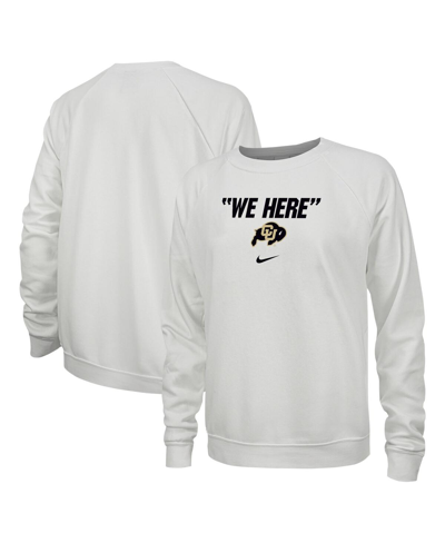 Shop Nike Women's  White Colorado Buffaloes We Here Varsity Raglan Pullover Sweatshirt