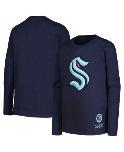 Shop Mitchell & Ness Big Boys  Navy Seattle Kraken Throwback Logo Long Sleeve T-shirt