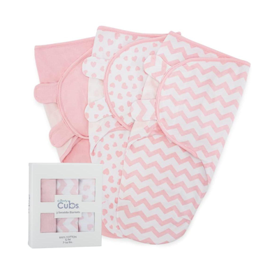 Comfy Cubs Cotton Easy Swaddle Blankets, Pack Of 3 With Gift Box In Pink