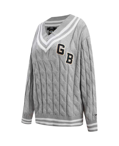 Pro Standard Heather Gray Green Bay Packers Prep V-neck Pullover Sweater In Heather Gray