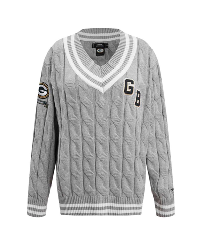 Pro Standard Heather Gray Green Bay Packers Prep V-neck Pullover Sweater In Heather Gray