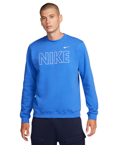Shop Nike Men's Sportswear Club Fleece Embroidered Logo Sweatshirt In Game Royal,white