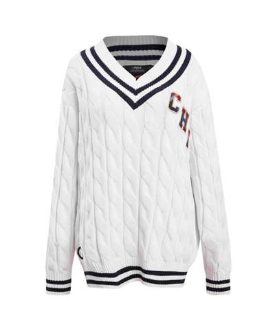 Shop Pro Standard Women's  White Chicago Bears Prep V-neck Pullover Sweater