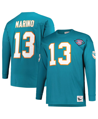 Mitchell & Ness Dan Marino Aqua Miami Dolphins Big & Tall Cut & Sew Player Name & Number Long Sleeve In Aqua