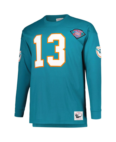 Mitchell & Ness Dan Marino Aqua Miami Dolphins Big & Tall Cut & Sew Player Name & Number Long Sleeve In Aqua