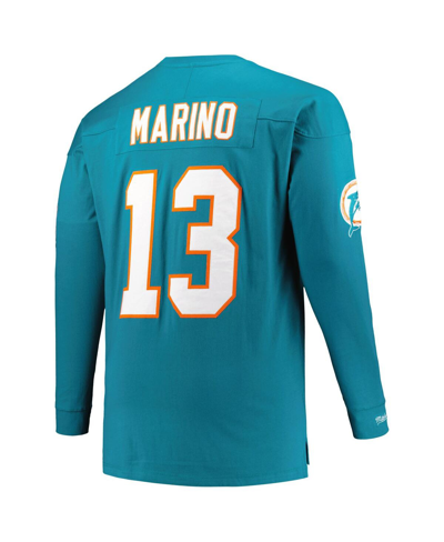 Mitchell & Ness Dan Marino Aqua Miami Dolphins Big & Tall Cut & Sew Player Name & Number Long Sleeve In Aqua