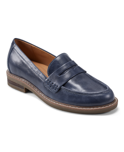 Shop Earth Women's Javas Round Toe Casual Slip-on Penny Loafers In Dark Blue Leather