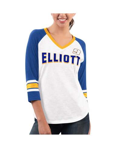 Shop G-iii 4her By Carl Banks Women's  White, Royal Chase Elliott Top Team V-neck 3/4 Sleeve T-shirt In White,royal