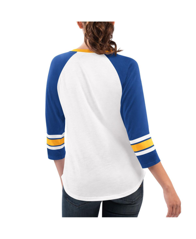G-iii 4her By Carl Banks Women's  White, Royal Chase Elliott Top Team V-neck 3/4 Sleeve T-shirt In White,royal
